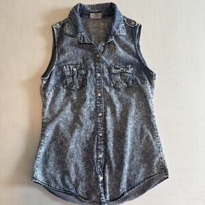 Vintage L.E.I. Denim Jean Vest Blue Acid Wash Women’s Size Medium Y2K 2000s